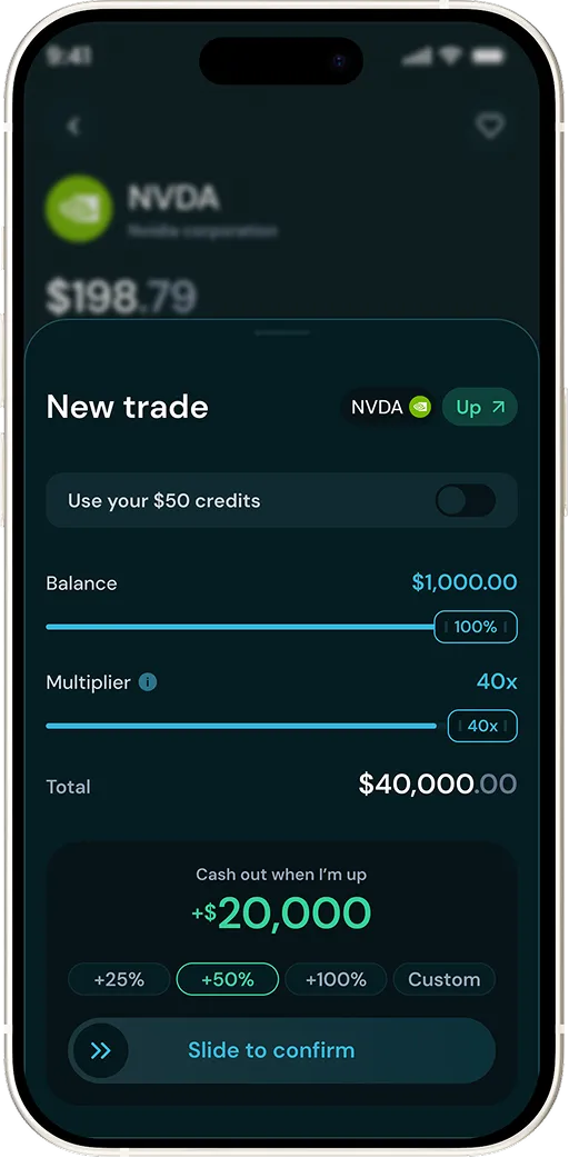 Markets app new trade screen with multiplier selector